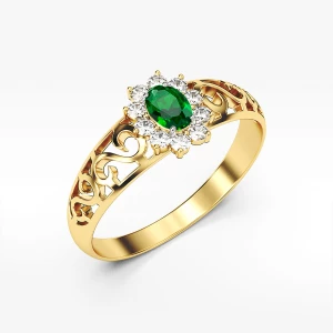 Pierścionek ze złota z zieloną  i białymi cyrkoniami Filipowicz