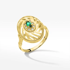 Pierścionek ze złota z zieloną i białymi cyrkoniami Filipowicz