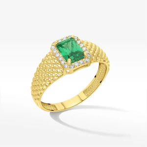 Pierścionek ze złota z zieloną i białymi cyrkoniami Filipowicz