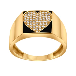 Pierścionek złoty pokryty czarną emalią z cyrkoniami - serce Biżuteria YES