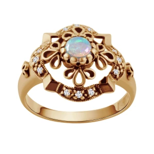 Pierścionek złoty z opalem i diamentami - Kolekcja Wiktoriańska Wiktoriańska - Biżuteria YES