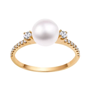 Pierścionek złoty z perłą i cyrkoniami - Pearls Pearls - Biżuteria YES