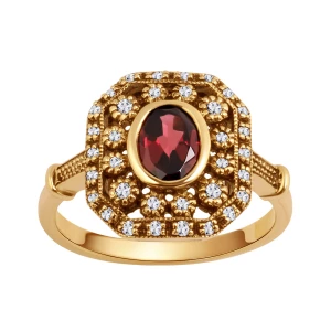 Pierścionek złoty z rodolitem i diamentami - Kolekcja Wiktoriańska Wiktoriańska - Biżuteria YES