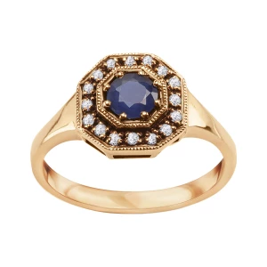 Pierścionek złoty z szafirem i diamentami - Kolekcja Wiktoriańska Wiktoriańska - Biżuteria YES