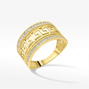 Pierśconek ze złota z wzorem greckim i białymi cyrkoniami Filipowicz