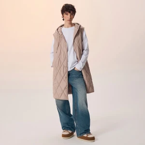 Pikowana długa kamizelka z kapturem beżowa House