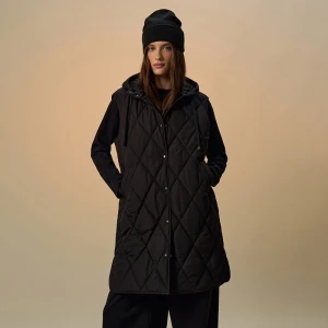 Pikowana długa kamizelka z kapturem czarna House