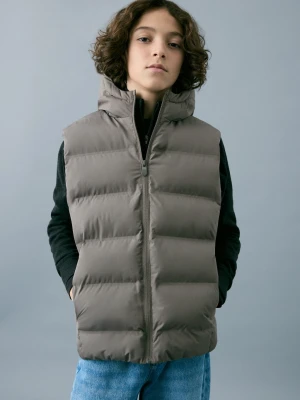 Pikowana kamizelka z kapturem średni brązowy - Dzieci - lata - MANGO KIDS