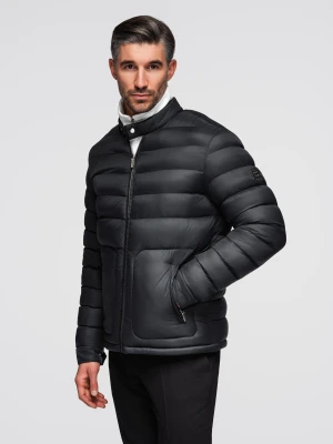 Pikowana klasyczna kurtka męska ze stójką – czarna V1 - Rozmiar: S Ombre Clothing