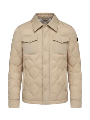 Pikowana kurtka męska w koszulowym fasonie – beżowa V1 - Rozmiar: M Ombre Clothing