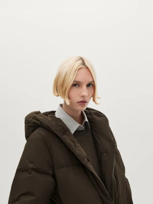 Zdjęcie produktu Pikowana Kurtka Puchowa Z Kapturem - Khaki - - Massimo Dutti - Kobieta
