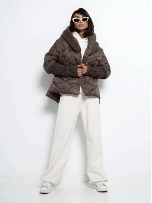 Pikowana kurtka z dzianinowym rękawem MOEKO - czekoladowa  magmac 