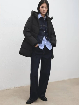 Pikowana kurtka z kapturem czarny - Kobieta - - MANGO