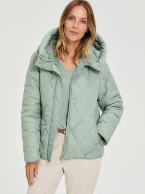 Pikowana kurtka z kapturem oliwkowa Moodo