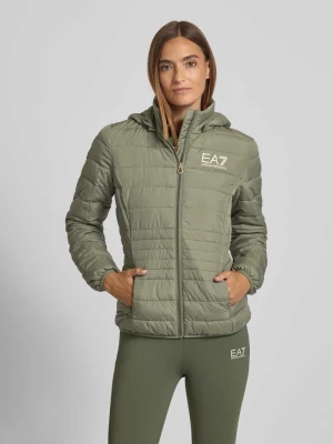 Pikowana kurtka z kapturem z nadrukiem z logo EA7 Emporio Armani