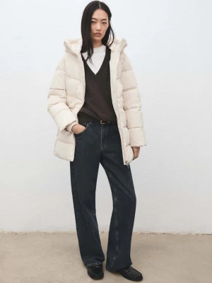 Pikowana kurtka z kapturem złamana biel - Kobieta - - MANGO