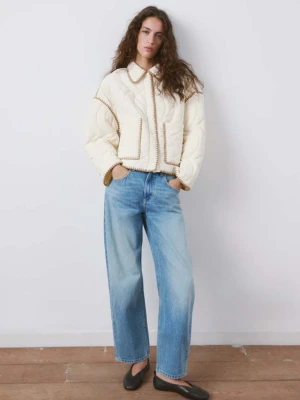 Pikowana kurtka z kontrastowym wykończeniem kremowy / écru - Kobieta - - MANGO