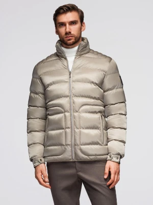 Pikowana męska kurtka z połyskiem i stójką – jasnopopielata V5 - Rozmiar: XL Ombre Clothing popielaty