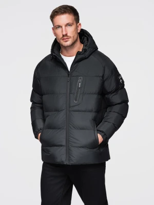 Pikowana ocieplana kurtka męska z raglanowym rękawem – czarna V4 Ombre Clothing
