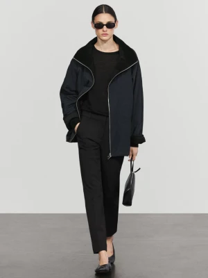 Pikowana Parka Ze Sztruksowym Kołnierzem - Granatowy - Massimo Dutti - Female
