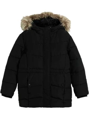 Zdjęcie produktu Pikowana parka zimowa z kapturem ze sztucznym futerkiem BonPrix czarny
