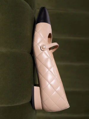 Pikowane skórzane baleriny z czarnymi noskami TARANKO