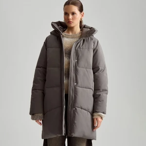 Pikowany płaszcz z kapturem i wypełnieniem szary House