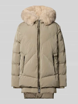 Pikowany płaszcz z obszyciem ze sztucznego futra Model 'FROST' Blonde No. 8 Khaki
