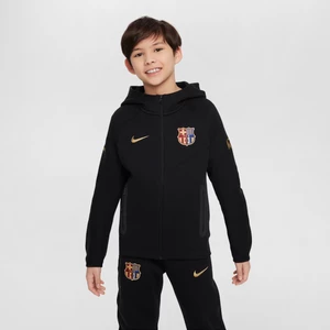 Piłkarska bluza z kapturem i zamkiem na całej długości dla dużych dzieci (chłopców) FC Barcelona Tech Fleece - Czerń Nike