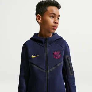 Piłkarska bluza z kapturem i zamkiem na całej długości dla dużych dzieci (chłopców) FC Barcelona Tech Fleece - Niebieski Nike