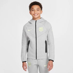 Piłkarska bluza z kapturem i zamkiem na całej długości dla dużych dzieci (chłopców) FC Barcelona Tech Fleece - Szary Nike