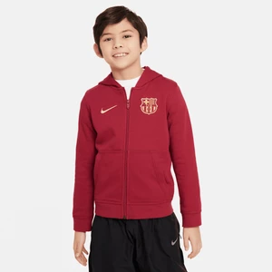 Piłkarska bluza z kapturem i zamkiem na całej długości dla dużych dzieci (chłopców) Nike FC Barcelona Club - Czerwony