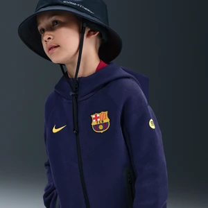 Piłkarska bluza z kapturem i zamkiem na całej długości dla dużych dzieci (chłopców) Nike FC Barcelona Tech - Fiolet