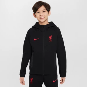 Piłkarska bluza z kapturem i zamkiem na całej długości dla dużych dzieci (chłopców) Nike Liverpool F.C. Tech Fleece - Czerń