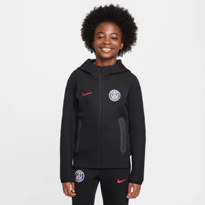 Piłkarska bluza z kapturem i zamkiem na całej długości dla dużych dzieci (chłopców) Nike Paris Saint-Germain Tech Fleece - Czerń