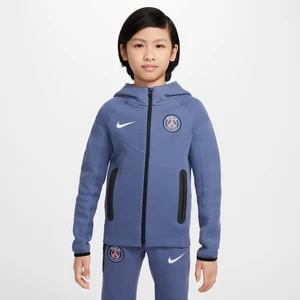 Piłkarska dzianinowa bluza z kapturem i zamkiem na całej długości dla dużych dzieci (chłopców) Nike Paris Saint-Germain Tech - Niebieski