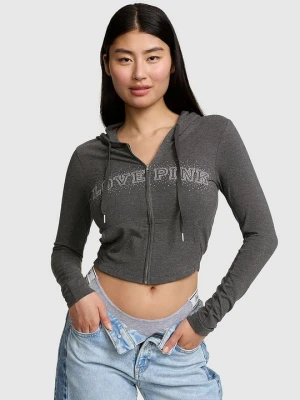 PINK Bawełniana bluza z kapturem i zamkiem na całej długości All-Day Cotton™ Victoria's Secret Szary