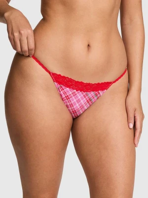 PINK Bawełniane figi bikini na cienkich paseczkach z koronką Victoria's Secret