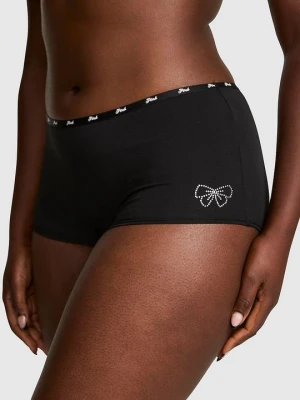 PINK Bawełniane figi Boyshort z logo Victoria's Secret Czarny