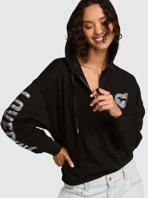 PINK Bluza z kapturem Campus Fleece z zamkiem do połowy Victoria's Secret Czarny