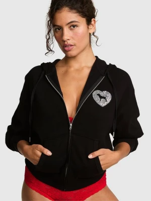 PINK Bluza z kapturem Campus Fleece zapinana na całej długości Victoria's Secret Czarny