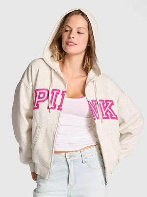 PINK Bluza z kapturem Campus Fleece zapinana na całej długości Victoria's Secret Szary