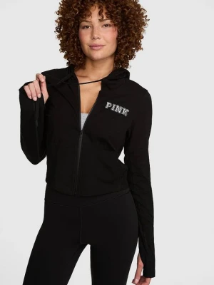 PINK Bluza z kapturem na zamek All-Day Cotton Victoria's Secret Czarny