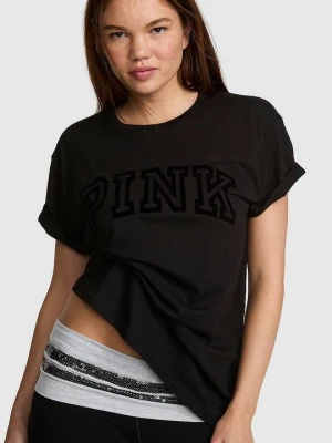 PINK Koszulka Campus Cotton z krótkim rękawem Victoria's Secret Czarny
