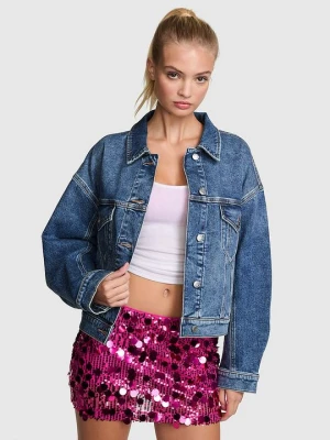 PINK Kurtka jeansowa trucker o kroju boyfriend Denim by PINK Victoria's Secret Niebieski