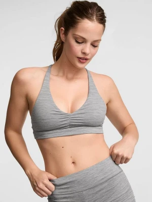 PINK Marszczony biustonosz sportowy z głębokim dekoltem PINK Relay Victoria's Secret Szary