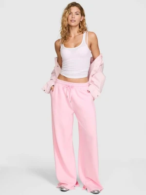 PINK Spodnie dresowe Campus Fleece z szerokimi nogawkami i rozcięciami Victoria's Secret