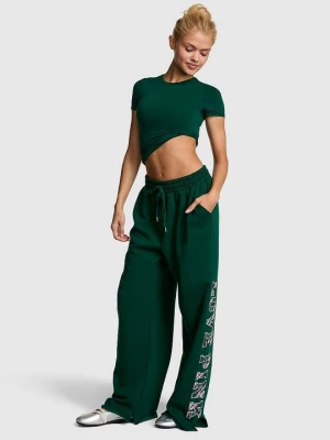 PINK Spodnie dresowe Campus Fleece z szerokimi nogawkami i rozcięciami Victoria's Secret Zielony