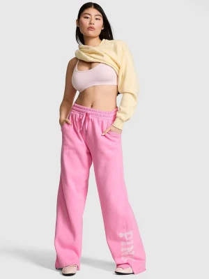 PINK Spodnie dresowe z szeroką nogawką i rozcięciem Campus Fleece Victoria's Secret