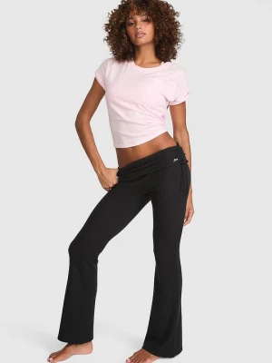 PINK Spodnie dzwony Wa?e Knit z wywijanym pasem Victoria's Secret Czarny